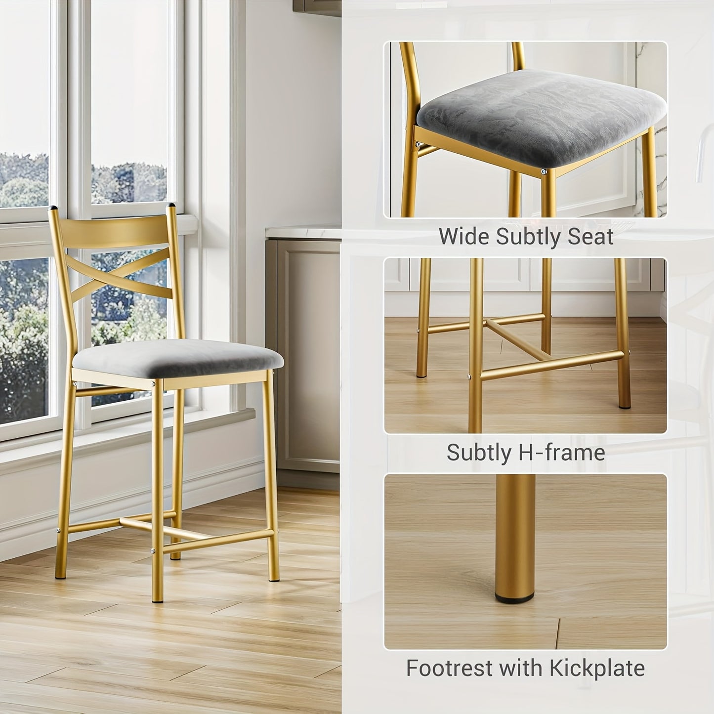 Barkrukken Set 4 – Barstoelen – Keukenstoelen – Barkrukken Met Rugleuning – Barstoelen Met Voetsteun – Comfortabele Zitting Met Memory Foam – Stevig Metalen Frame