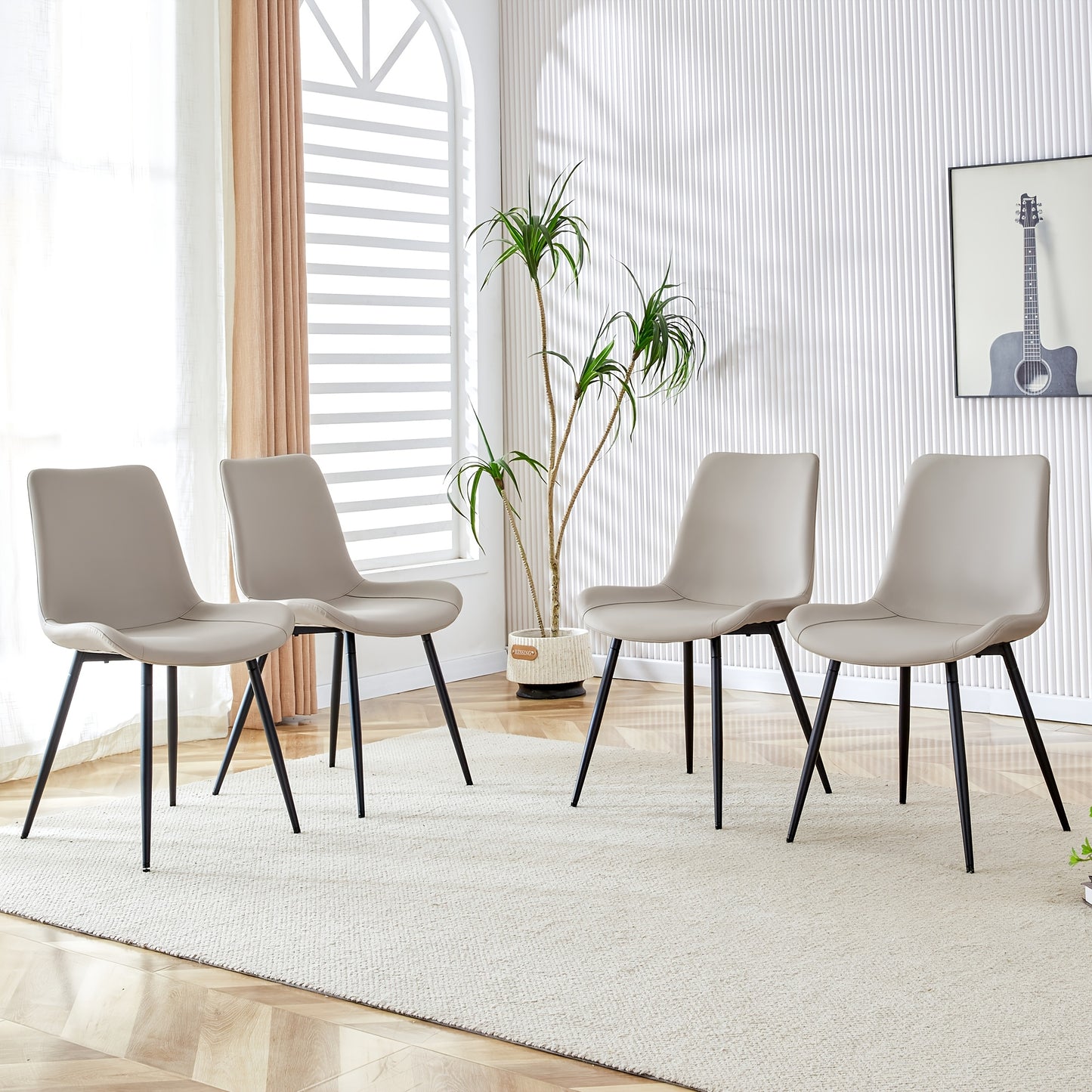 4pcs Modern Nordic Dining Chairs with Breathable Fabric Seats, Extended Cushions & Sturdy Metal Legs - Backrest, Non-Slip Design Suitable, Dining Room, Cafe - Easy-Clean Scandinavian Furniture