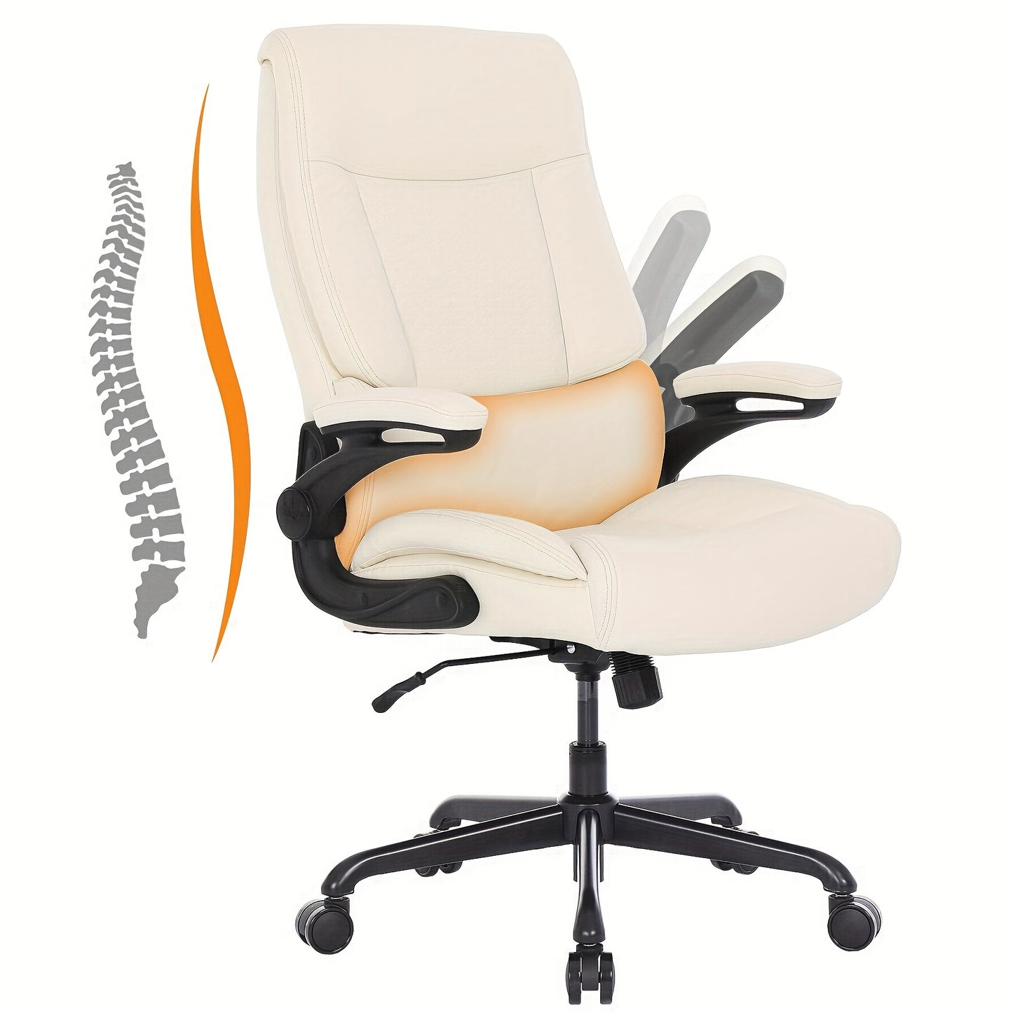 Grote Bureaustoel – Grote Werkstoel – Stevige Bureaustoel – Ergonomische Stoel – Bureaustoel Beige – Maximaal Draaggewicht 226,8 kg – Flip-up Armleuningen