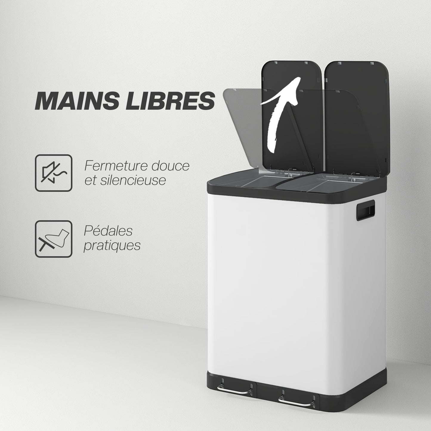 Prullenbak – Afvalemmer – Pedaalemmer – Afvalscheidingsprullenbak – Vuilnisbak – 2x30L Inhoud – Softclose Deksel