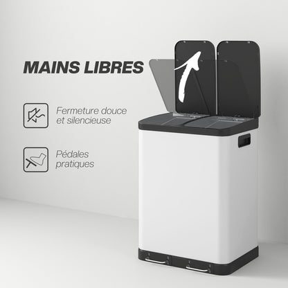 Prullenbak – Afvalemmer – Pedaalemmer – Afvalscheidingsprullenbak – Vuilnisbak – 2x30L Inhoud – Softclose Deksel