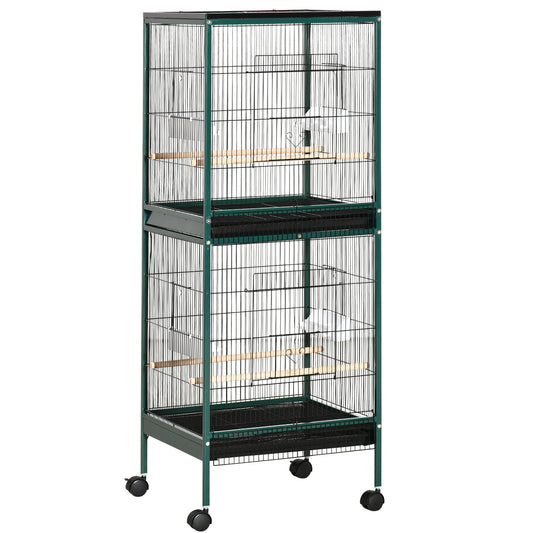 Vogelkooi Binnen – Vogelkast – Vogelkooi Groot – Vogelkooi Met Wieltjes – Vogel Kooi Groen – Ruime Metalen Kooi – 4 Deuren – Makkelijk Verplaatsbaar