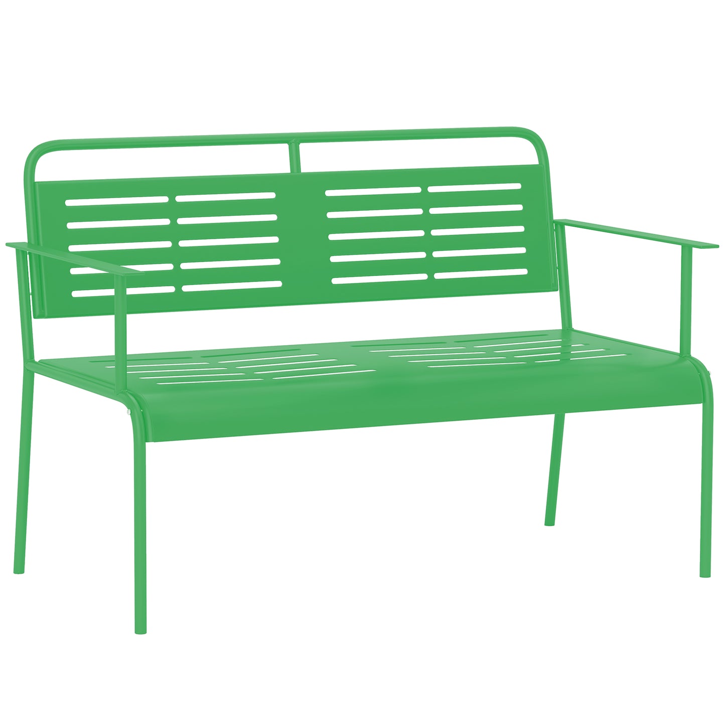 Tuinbank – Buitenbank – Balkonbank – Terrasbank – Verandabank – Stalen Tuinbank – Weerbestendig – 121x64x84 cm – Groen – Met Armleuningen en Rugleuning