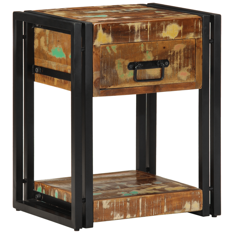 2pcs Modern Farmhouse Bedside Table with Storage - Sturdy Recycled Solid Wood Nightstand, 40x35x50cm, & Brown Distressed Finish, Space-Saving Design for Bedroom