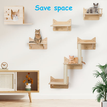 Krabpaal – Kattenboom – Krabmeubel – Klimwand – Kattenhuis – Natuurlijke Houten Klimwand – Stabiel Sisal Touw – Wandmontage Voor Grote Katten
