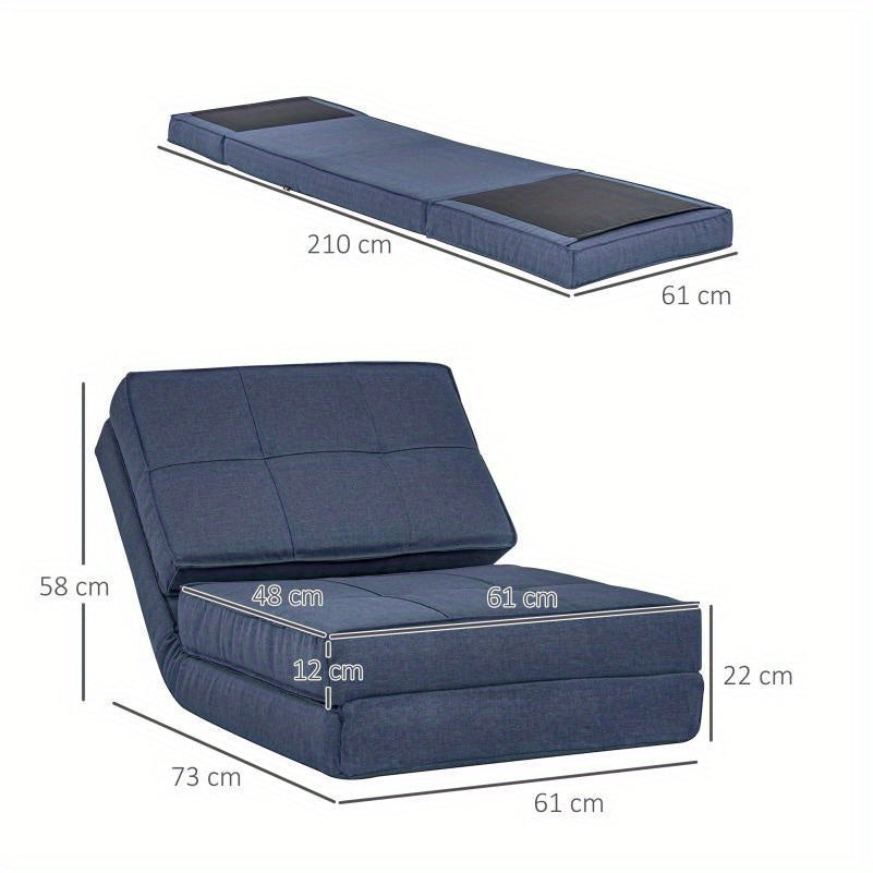 Vouwbare Vloerfauteuil – Vouwstoel – Slaapfauteuil – Loungefauteuil – Opklapbare Stoel – Donkerblauw – Compact Formaat 61x73x58 cm – Zachte Duurzame Stoffering