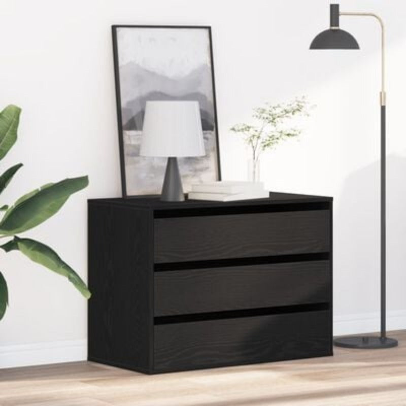 Modern Minimalist Black Oak Wooden Chest of Drawers - 80cm Height x 41cm Width x 58cm Depth, Lockable Storage Cabinet with Smooth Sliding Drawers, Floor-Standing Organizer for Bedroom, Living Room & Home Office, Space-Saving