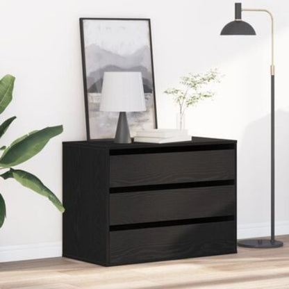 Modern Minimalist Black Oak Wooden Chest of Drawers - 80cm Height x 41cm Width x 58cm Depth, Lockable Storage Cabinet with Smooth Sliding Drawers, Floor-Standing Organizer for Bedroom, Living Room & Home Office, Space-Saving