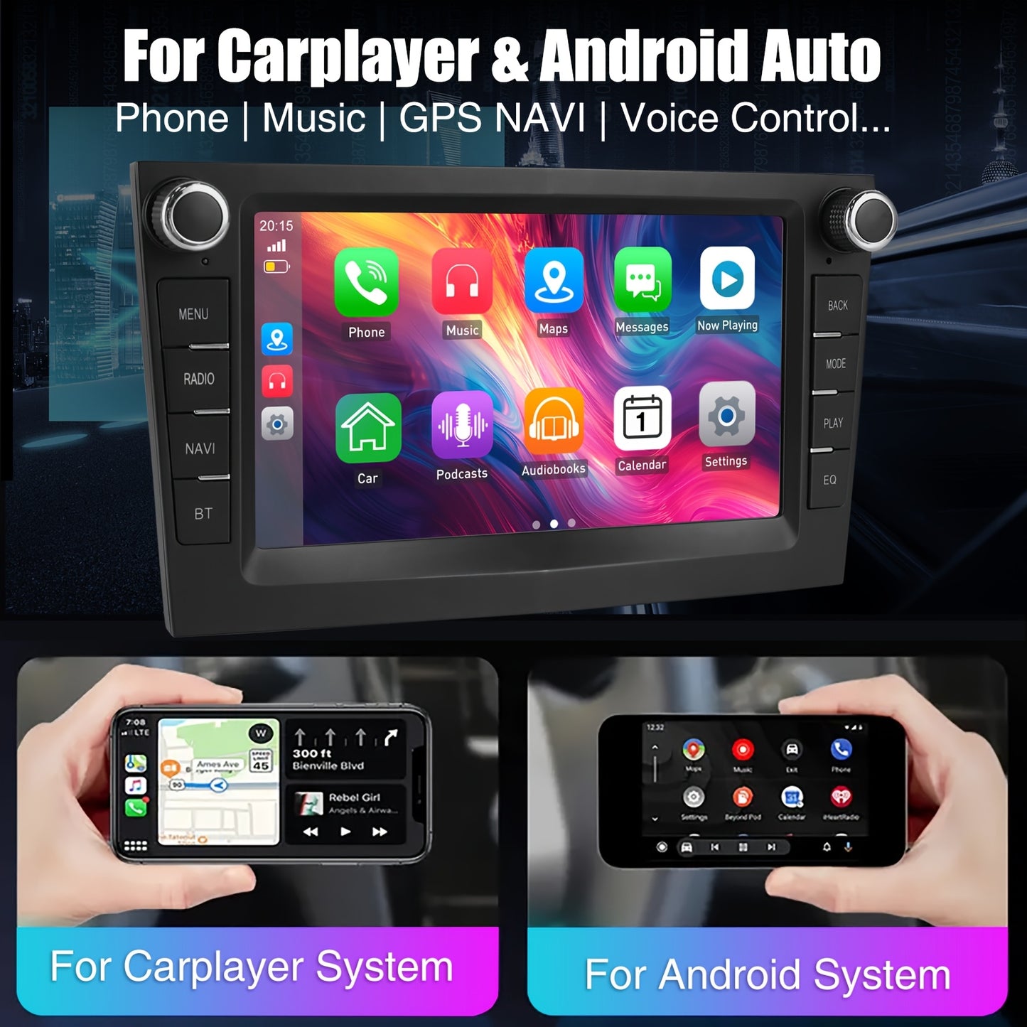 Autostereo – Autoradio – Autoradiosysteem – Autoradiomodule – Autosysteem – 17,78 cm IPS Touchscreen – Android 14 met Draadloze CarPlay & Stuurbediening