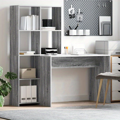 Bureau – Werkplek – Schrijftafel – Computertafel – Opbergbureau – Modern Minimalistisch – Compact – Grijs Spaanplaat – Met Laden en Planken – Duurzaam en Onderhoudsvriendelijk