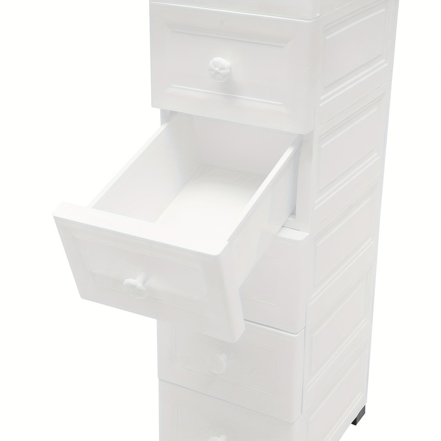 Ladenkast – Ladekast – Kommode – Opbergkast – Dressoir – Modern – 5 Lades – Wieltjes – Wit – Kunststof – Compact 25x34x82 cm