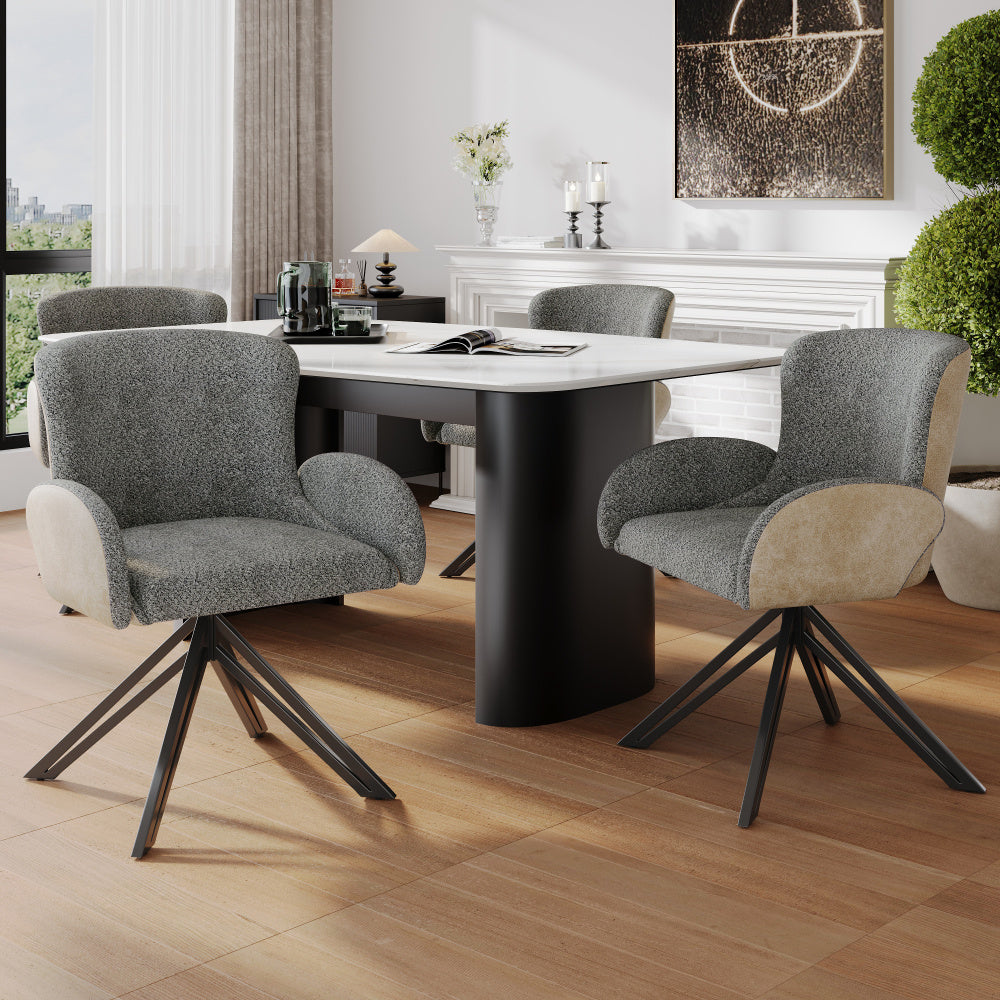 Draaistoel – Bureaustoel – Eetkamerstoel – Make-up Stoel – Fauteuil – Grijs Velours – 360° Draaibaar – Memory Foam Zitting