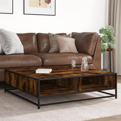 Salontafel – Koffietafel – Bijzettafel – Receptietafel – Woonkamertafel – Gerookt Eikenhout – Metaal – 100x100x30 cm – Stevig & Duurzaam