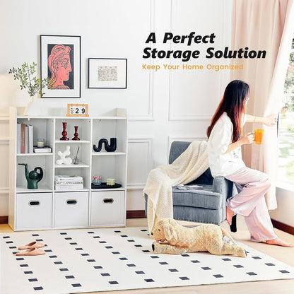 Boekenkast – Boekplank – Opbergkast – Rek – Organizer – 7-Vaks Met 3 Opbergboxen – Compact 70 cm Hoog – Stevig Houten Materiaal