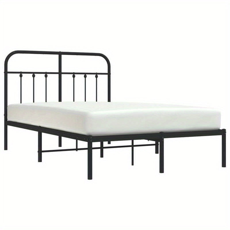 Modern Black Metal Bed Frame with Headboard - 120x200cm, Powder-Coated Construction for Durability & Stability, Easy Assembly, Minimalist Design for Contemporary Bedrooms, Contemporary Bedroom Furniture | Geometric Pattern Be
