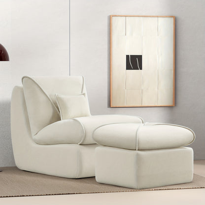 Recliner Chair, Ergonomic Upholstered Lazy Sofa, Indoor Seat Cushion with Soft Light Beige-Friendly Chenille Fabric, Modern Lounger with High-Density Foam Support, Suitable for Bedroom, Living Room, Office, and Lounge, Lightw