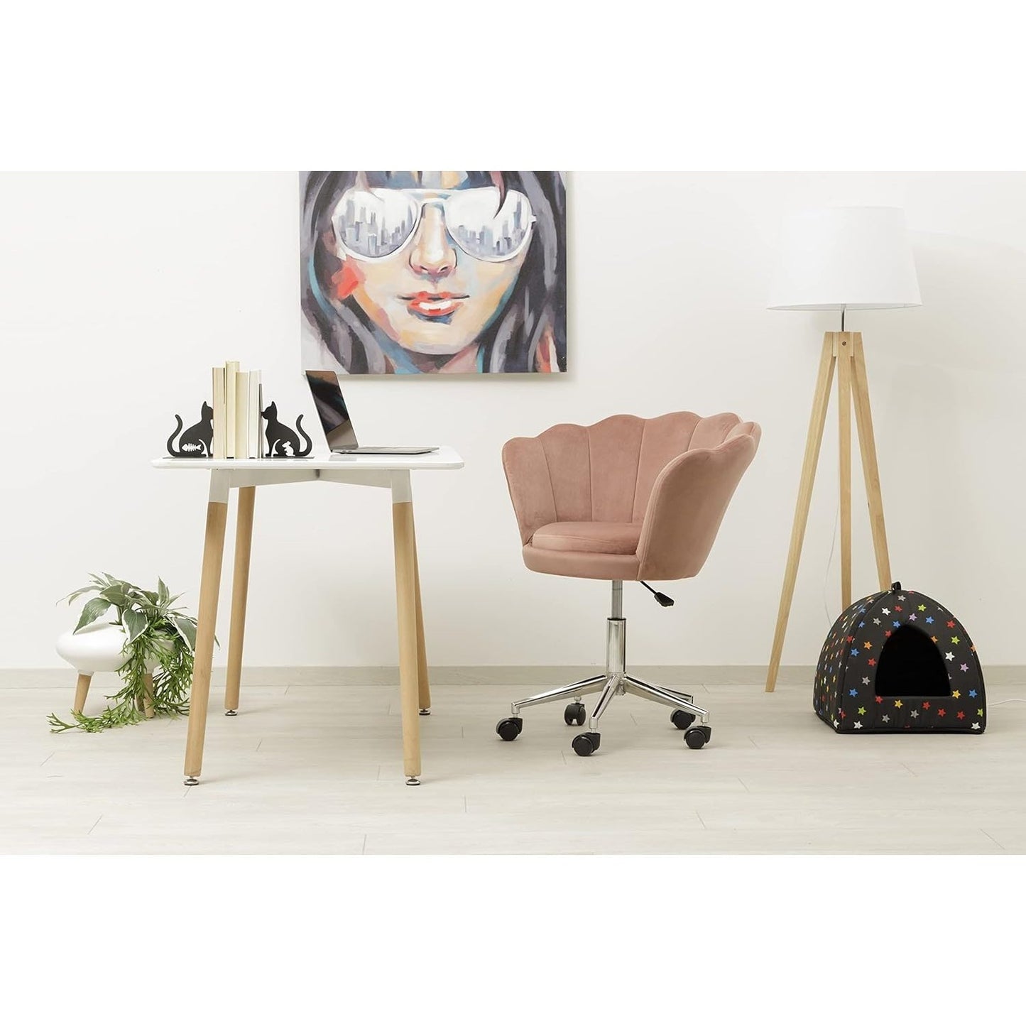Fluwelen Bureaustoel – Velvet Stoel – Draaistoel – Werkstoel – Bureaustoel met Wieltjes – Blush Roze – Verstelbare Zithoogte – Ergonomisch Comfort