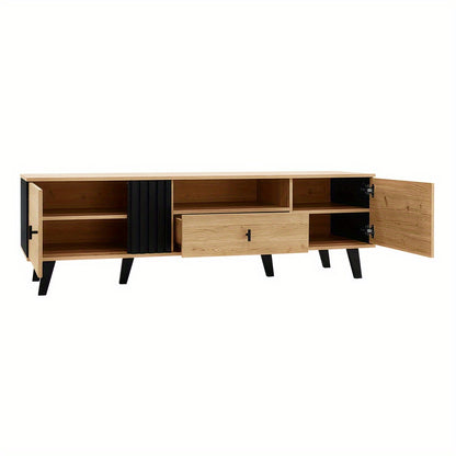Tv Meubel – Tv Kast – Tv Meubels – Lowboard – Tv Dressoir – 170 Cm Breed – Hout En Glas – Stijlvol Zwart Design