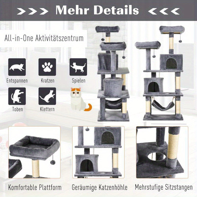 Krabpaal – Kattenboom – Kattenhuis – Krabmeubel – Kattentoren – Multi-Level Met Sisal Krabpalen – 60x50x145 cm Stevig Kattenmeubel Voor Binnen