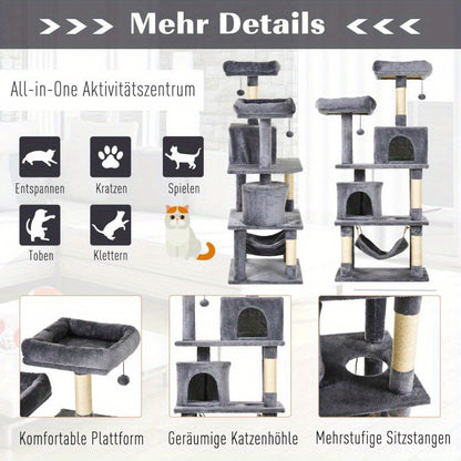 Krabpaal – Kattenboom – Kattenhuis – Krabmeubel – Kattentoren – Multi-Level Met Sisal Krabpalen – 60x50x145 cm Stevig Kattenmeubel Voor Binnen