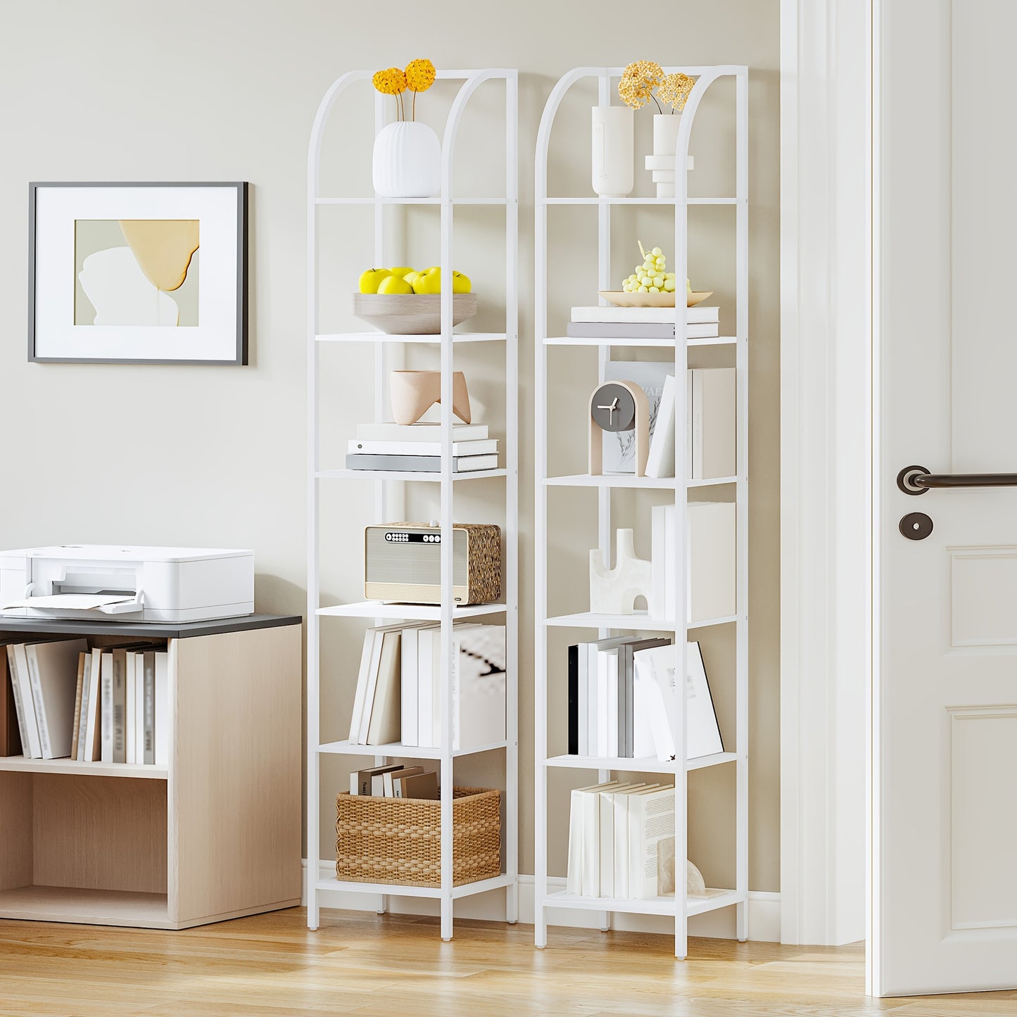 Boekenkast – Boekplank – Opbergkast – Vakkenkast – 7-laags Vrijstaande Kast – Vintage Bruin Zwart – Ruimtebesparend Smal Design – Stevig Metaal Met Spaanplaat