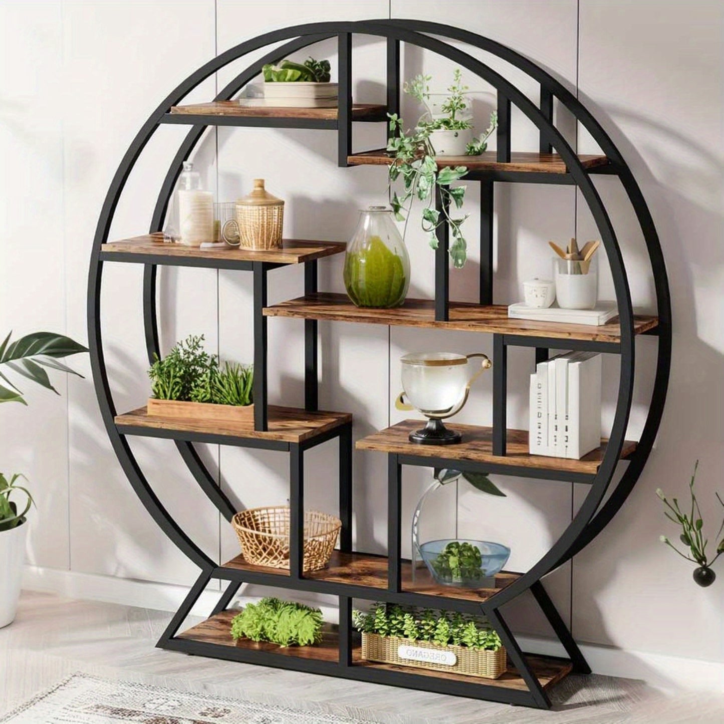 Boekenkast – Boekenrek – Opbergkast – Boekplank – Wandkast – Rustiek Bruin – Stevig Spaanplaat Met Metaal – Open En Luchtig Design