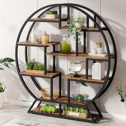 Boekenkast – Boekenrek – Opbergkast – Boekplank – Wandkast – Rustiek Bruin – Stevig Spaanplaat Met Metaal – Open En Luchtig Design