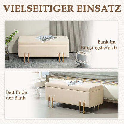 Opbergbank – Zitkist – Stoelkruk – Opbergbox – Ottomaanse Bank – Beige – 100x40x42 cm – Rubberhout Met Metalen Frame