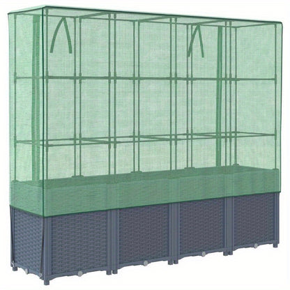 Elevated Raised Planter with Cashew Shells, 160x40x153cm, Rattan-Style Design for Garden or Patio, Durable Plastic Construction with Mesh Sides for Ventilation and Drainage, Patio Planter Box | Rattanlook Planter | Woven Text