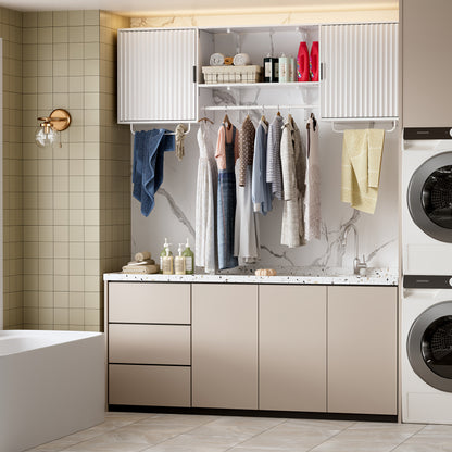 Waskamerkast – Wandkast – Opbergkast – Kledingkast – Badkamerkast – 166 cm Breed – Hoogwaardig Houtmateriaal – 3 Hangstangen & Verstelbare Planken – Fris Wit