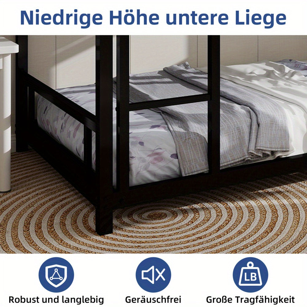 Metalen Stapelbed – Stapelbed – Tienerbed – Bedbank – Slaapbank – Zwart – Robuust En Duurzaam Metaal – Veiligheidsrails Bovenbed