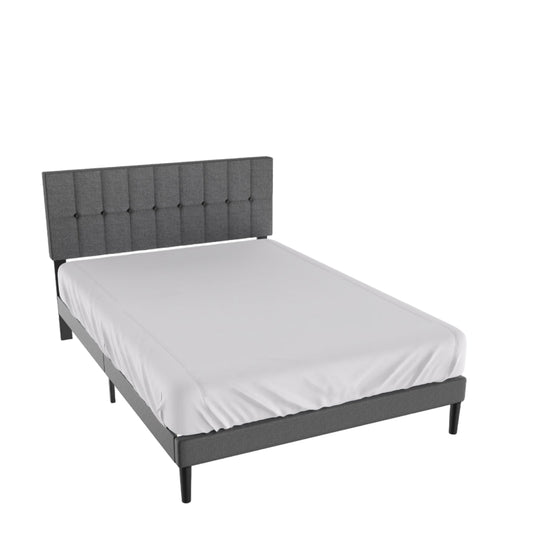 Bedframe – Bedombouw – Slaapkamerset – Linnen Bed – Gestoffeerd Bed – 140x200 cm – Vleugelvormig Hoofdbord – Eenvoudige Montage