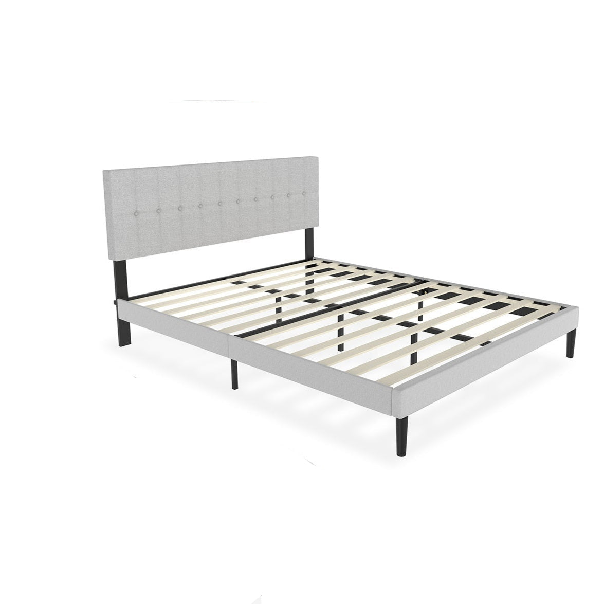 Bed – Bedframe – Slaapbed – Ledikant – Bedombouw – Lichtgrijs – 140x200 cm – Linnen Bekleding – Stevig Metaal – 12 Lattenbodems – Hoogwaardig Comfort