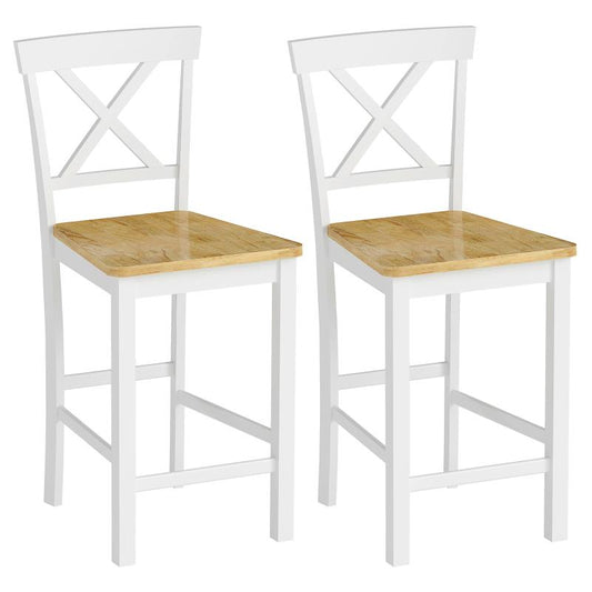 Barstoel – Barkruk – Barstoel Kruk – Barkrukken Set – Barstoel Met Rugleuning – Ergonomisch Crossback Ontwerp – Massief Rubberhout Wit/Naturel