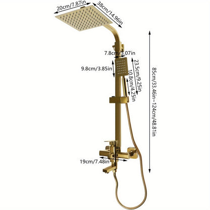Douche Systeem – Regendouche – Douche Set – Messing Kraan – Verstelbare Douchekolom – Gouden Afwerking – 20x20 cm Regendouche – 1,5 Meter RVS Slang