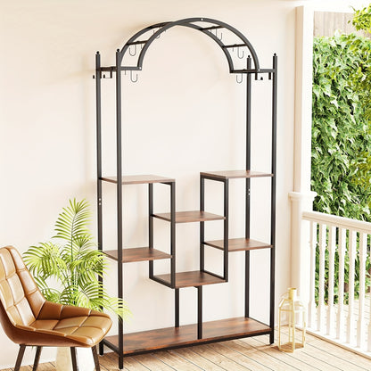 Plantenrek – Plantenstandaard – Bloemenrek – Plantentafel – Plantentrap – 7 Lagen Met Boogvorm – Metalen Frame Met Houten Plankjes