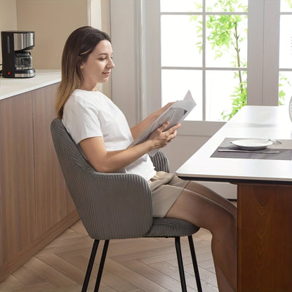 Eetstoel – Eetkamerstoel – Stoel – Kuipstoel – Stoeltje – Modern Design – Grijze Corduroy Velvet Bekleding – Ergonomische Shell Rugleuning – Metalen Poten Met Voetdoppen – Gewatteerd Met Schuim – Eenvoudig Te Reinigen