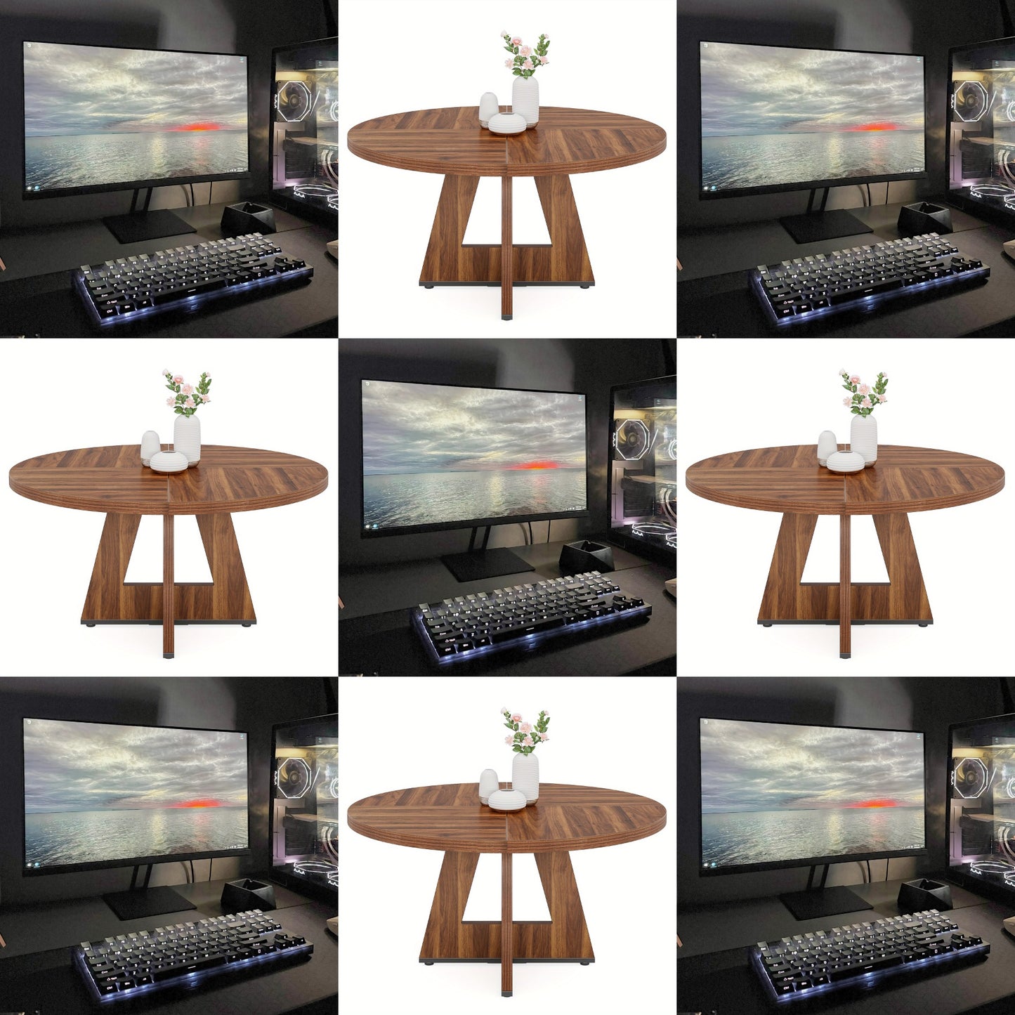 Eettafel – Ronde Tafel – Keukentafel – Eetkamertafel – Dinertafel – 119 cm Diameter – Duurzaam Gemodificeerd Hout – Stevige Basis – Rustiek Modern Design – Voor 4 Personen – Eenvoudige Montage
