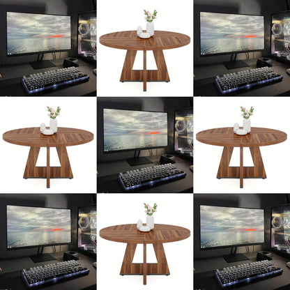 Eettafel – Ronde Tafel – Keukentafel – Eetkamertafel – Dinertafel – 119 cm Diameter – Duurzaam Gemodificeerd Hout – Stevige Basis – Rustiek Modern Design – Voor 4 Personen – Eenvoudige Montage