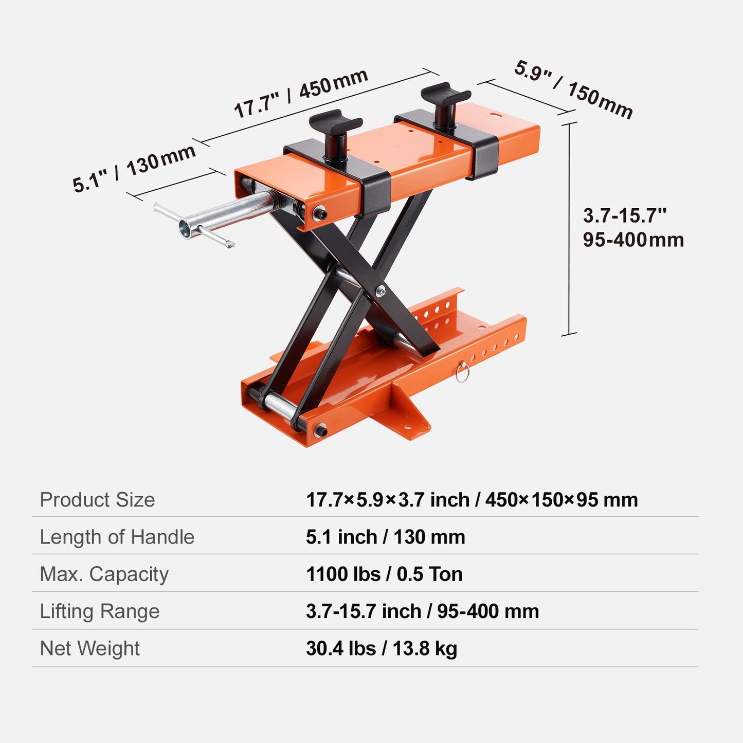 Motorjack Tilstand – Motorlift – Motorbok – Motorstandaard – Schaarlift – Draagkracht 500 kg – Verstelbare Hoogte 9,5-40 cm