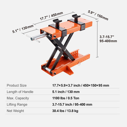 Motorjack Tilstand – Motorlift – Motorbok – Motorstandaard – Schaarlift – Draagkracht 500 kg – Verstelbare Hoogte 9,5-40 cm