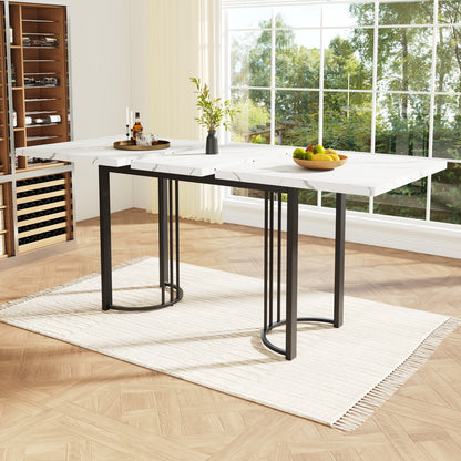 Uitschuifbare Eettafel – Uitklapbare Tafel – Verstelbare Eettafel – Ruimtebesparende Keukentafel – Metaal Houten Tafel – Zwart Wit – Hoogwaardig Hardhout – Stevig Metaal