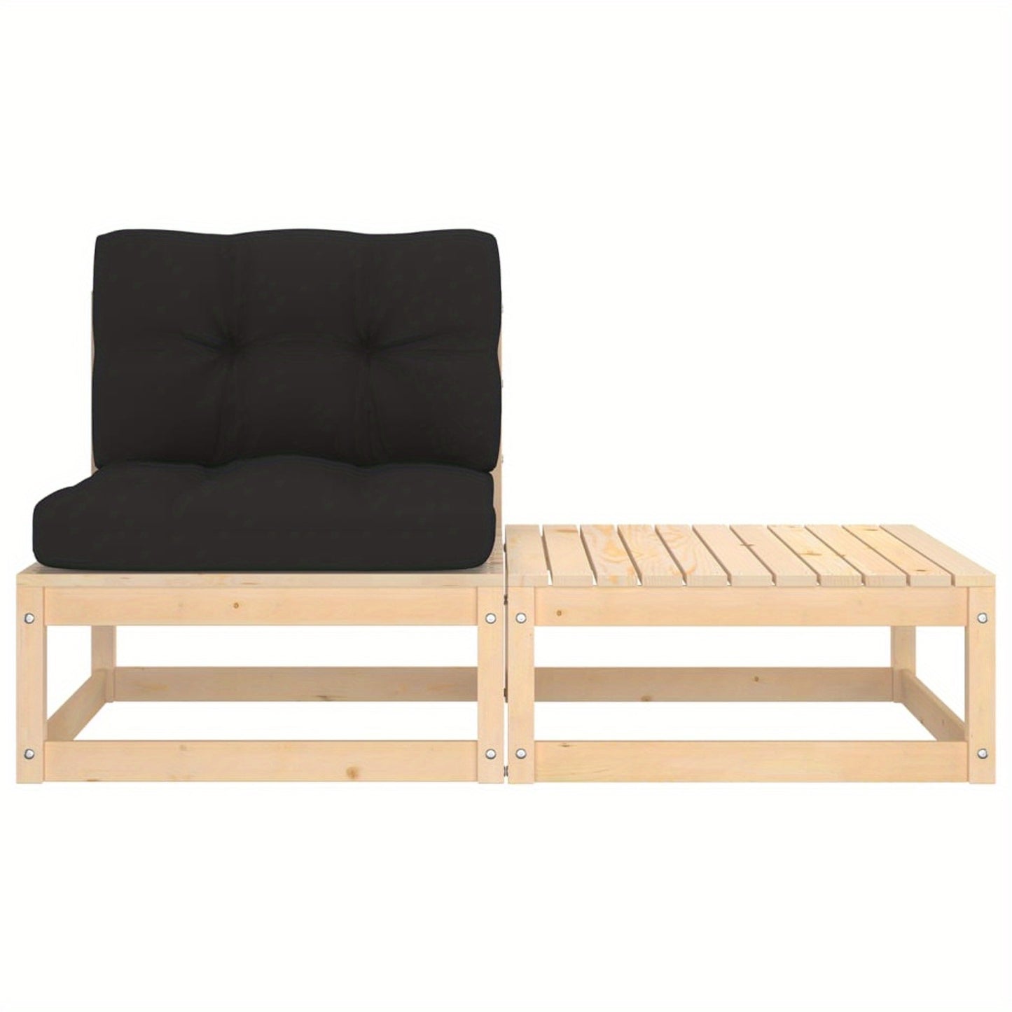 Loungeset – Tuinset – Loungesofa – Buitenmeubel – Balkonset – Houten Frame – Zwarte Comfortabele Kussens