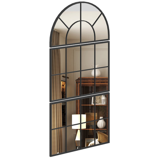 Muurspiegel – Wandspiegel – Passpiegel – Hangspiegel – Zwarte Metalen Lijst – Set Van 3 – Boogvormig Design – 76 x 149 cm
