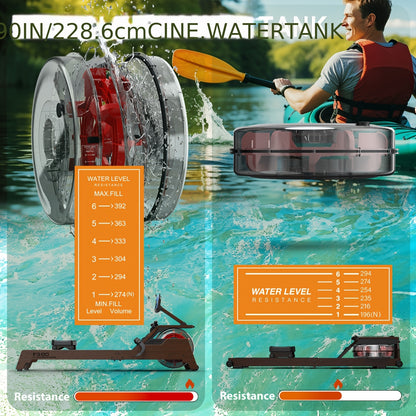 Houten Roeimachine – Waterroeier – Fitnessroeier – Home Gym Roeier – Indoor Roeimachine – 50% Meer Weerstand – Draadloze Monitor – Maximale Lengte 200 cm – Zonder Batterij