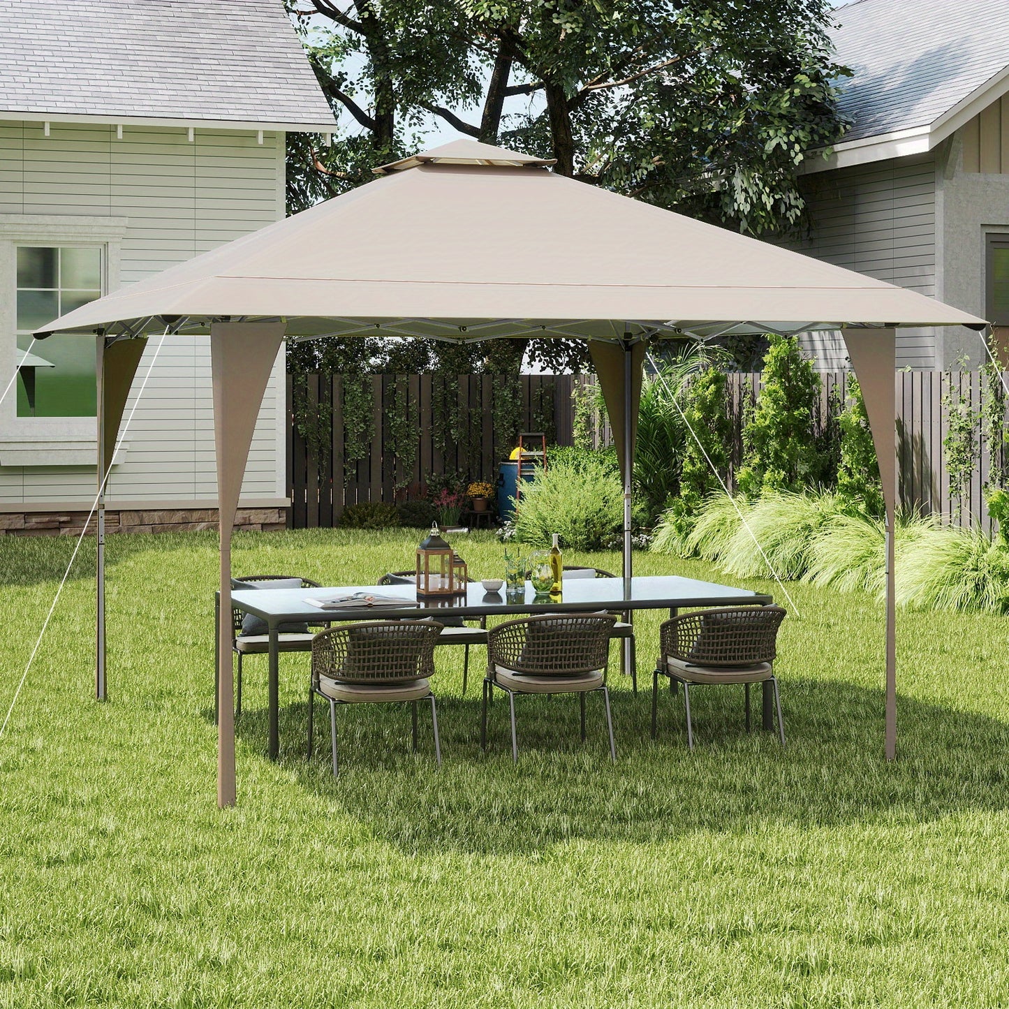 Partytent – Feesttent – Tuintent – Paviljoen – Easy-Up Tent – 395x395 cm – Weerbestendig Oxford Polyester – Verstelbare Hoogte met Ventilatie