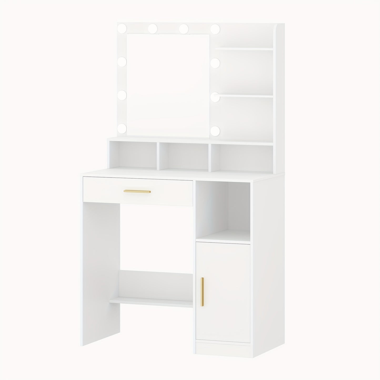 Make-up Tafel – Kaptafel – Schminktafel – Visagie Tafel – Dressing Table – 10 LED Lampen – 3 Verstelbare Lichtstanden – Wit