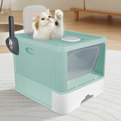 Kattenbak – Kattenbakje – Kattenbakken – Toilet Voor Katten – Dierenbak – UV-Sterilisatie – Extra Groot 48x37x38 cm – Antispat Ontwerp – Schuiflade Met Schepje