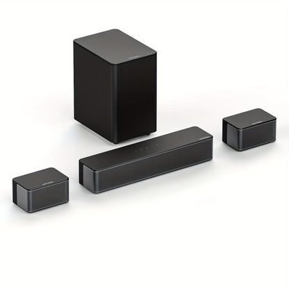 5.1 Surround Sound Systeem – Home Theater Speaker Set – Soundbar – Draadloze Subwoofer – Achterluidsprekers – BassMX Basversterking – SurroundX Technologie – 320W Krachtig Geluid – Zwart Modern Design