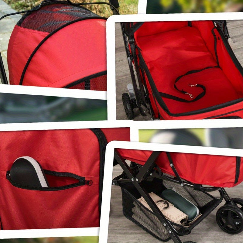 Huisdierscooter – Dierenwagen – Hondenbuggy – Kattenwagen – Draagwagen – Lichtgewicht & Duurzaam – Afmeting 76,5x52x95 cm – Rode Oxford Stof